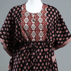 Black - Bagh Block Printed Cotton Kaftan with Tie-Up Waist (Short)