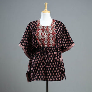 Black - Bagh Block Printed Cotton Kaftan with Tie-Up Waist (Short)