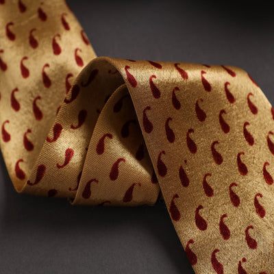 Block Printed Mashru Silk Handmade Necktie for Men