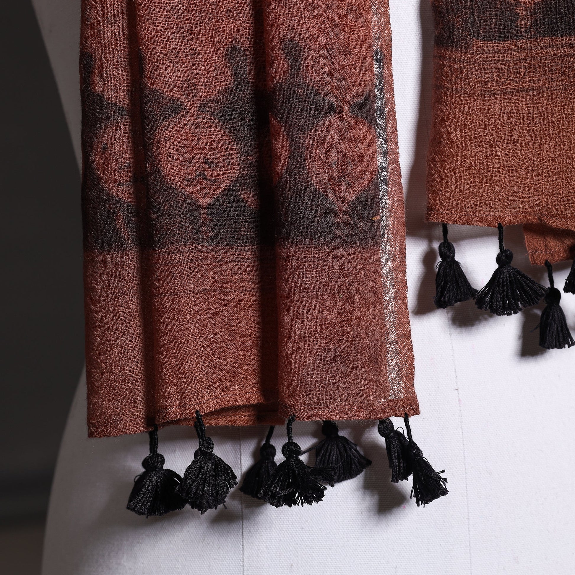 Brown - Ajrakh Hand Block Printed Pure Woolen Stole
