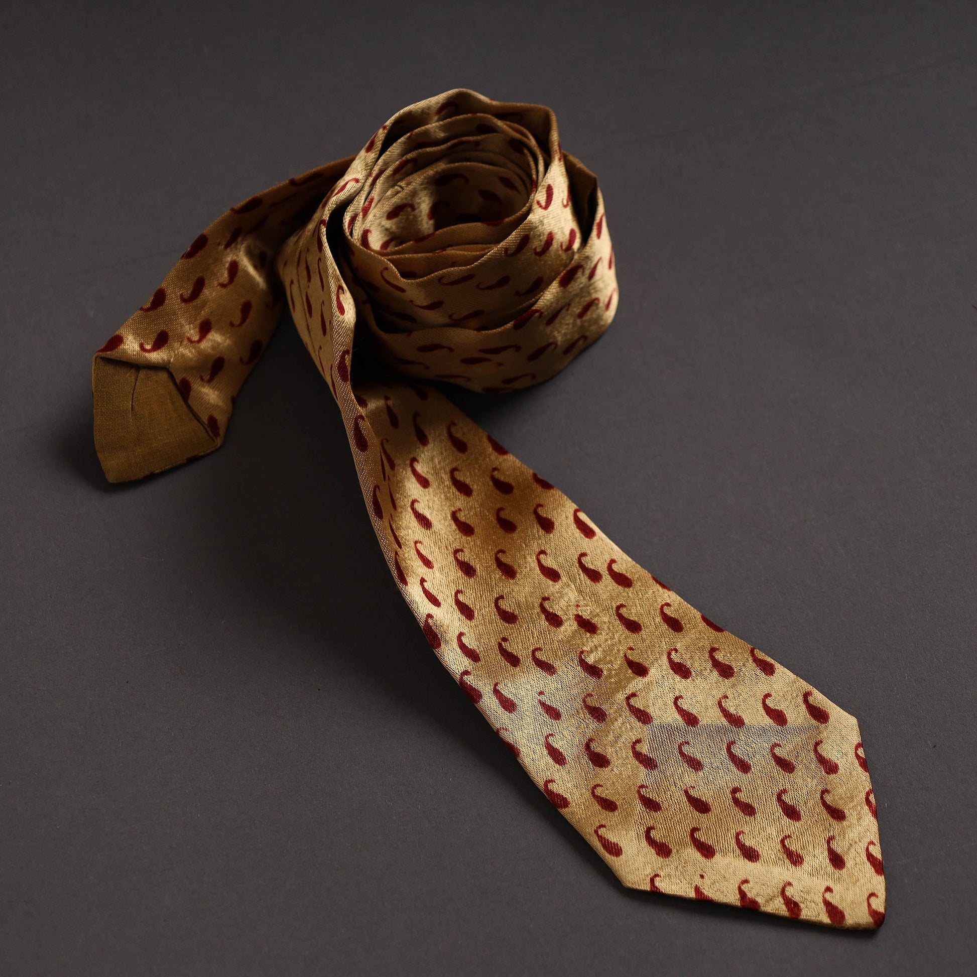 Block Printed Mashru Silk Handmade Necktie for Men