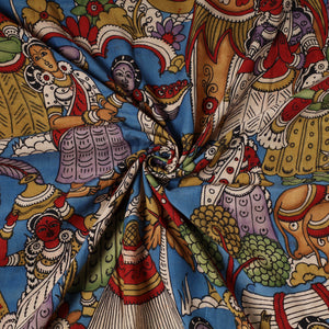 Blue - Bangalore Silk Srikalahasti Pen Kalamkari Fabric 02