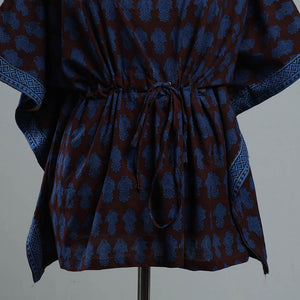 Blue - Bagh Block Printed Cotton Kaftan with Tie-Up Waist (Short)