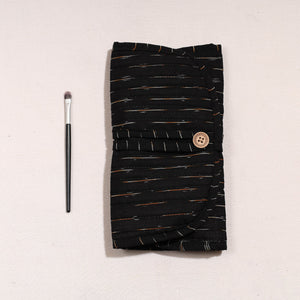 Black - Ikat Fabric Multipurpose Segmented Make-up Brush Wrap Pouch/Case