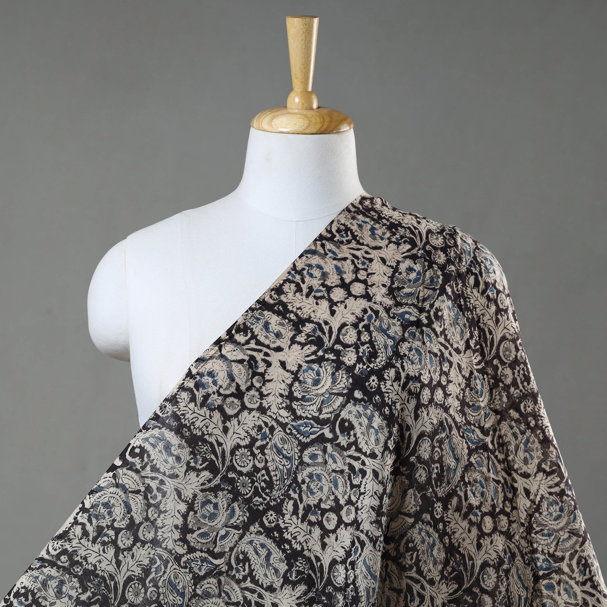 Black - Pedana Kalamkari Block Printed Mul Cotton Fabric 03