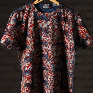 Bindaas Natural Dyed Art Block Print Unisex Round Neck T-shirt in Pure Cotton