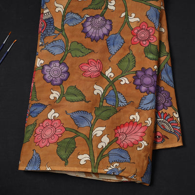 Brown - Bangalore Silk Srikalahasti Pen Kalamkari Fabric 03