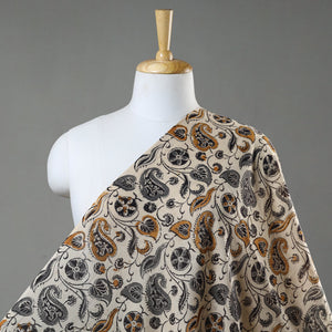 Beige - Block Printed Mul Cotton Pedana Kalamkari Fabric 04