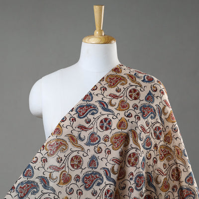 Beige - Pedana Kalamkari Block Printed Mul Cotton Fabric 05