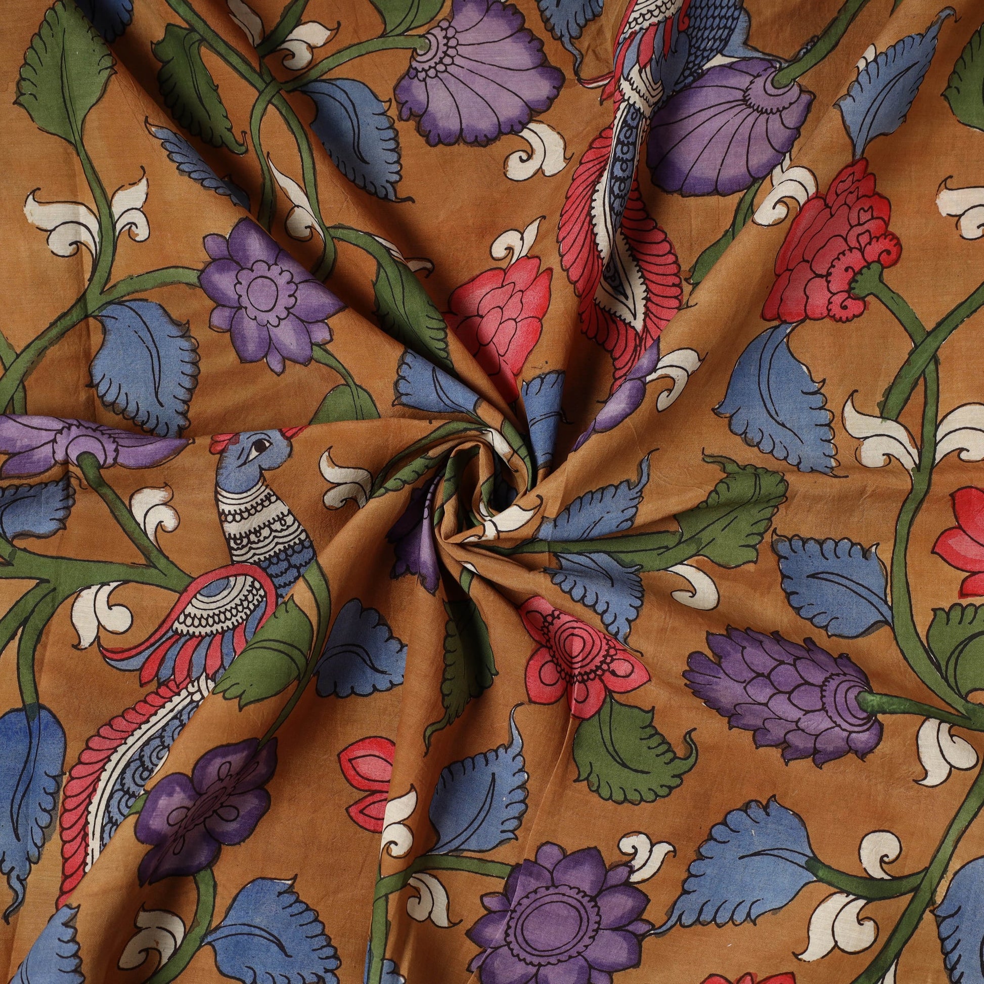 Brown - Bangalore Silk Srikalahasti Pen Kalamkari Fabric 03
