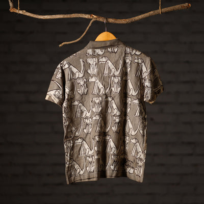 Brown - Bindaas Natural Dyed Art Block Print Polo Collar T-shirt in Cotton
