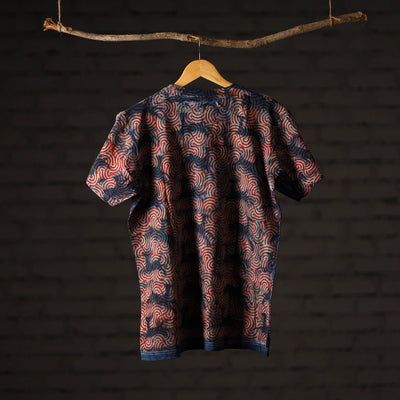 Bindaas Natural Dyed Art Block Print Unisex Round Neck T-shirt in Pure Cotton
