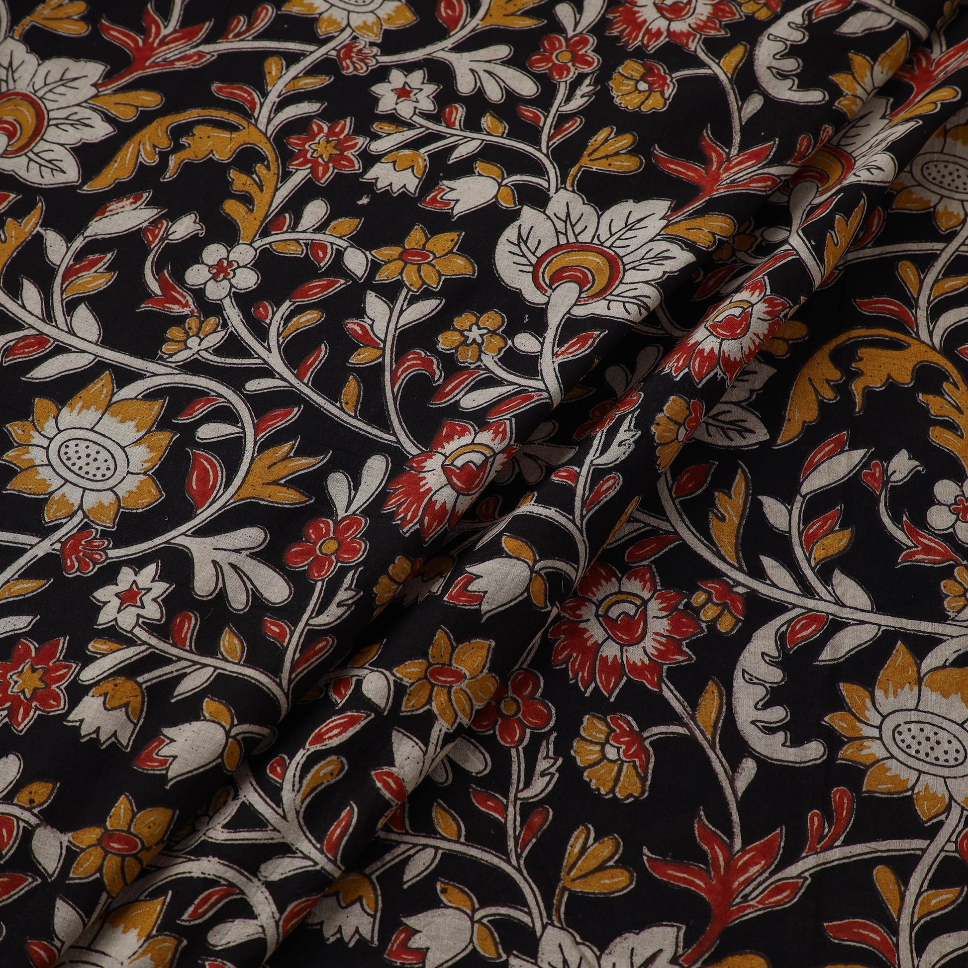 Black - Cotton Kalamkari Print Fabric 24