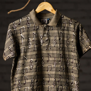 Brown - Bindaas Natural Dyed Art Block Print Polo Collar T-shirt in Cotton