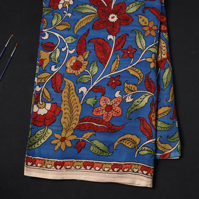 Blue - Bangalore Silk Srikalahasti Pen Kalamkari Fabric 05