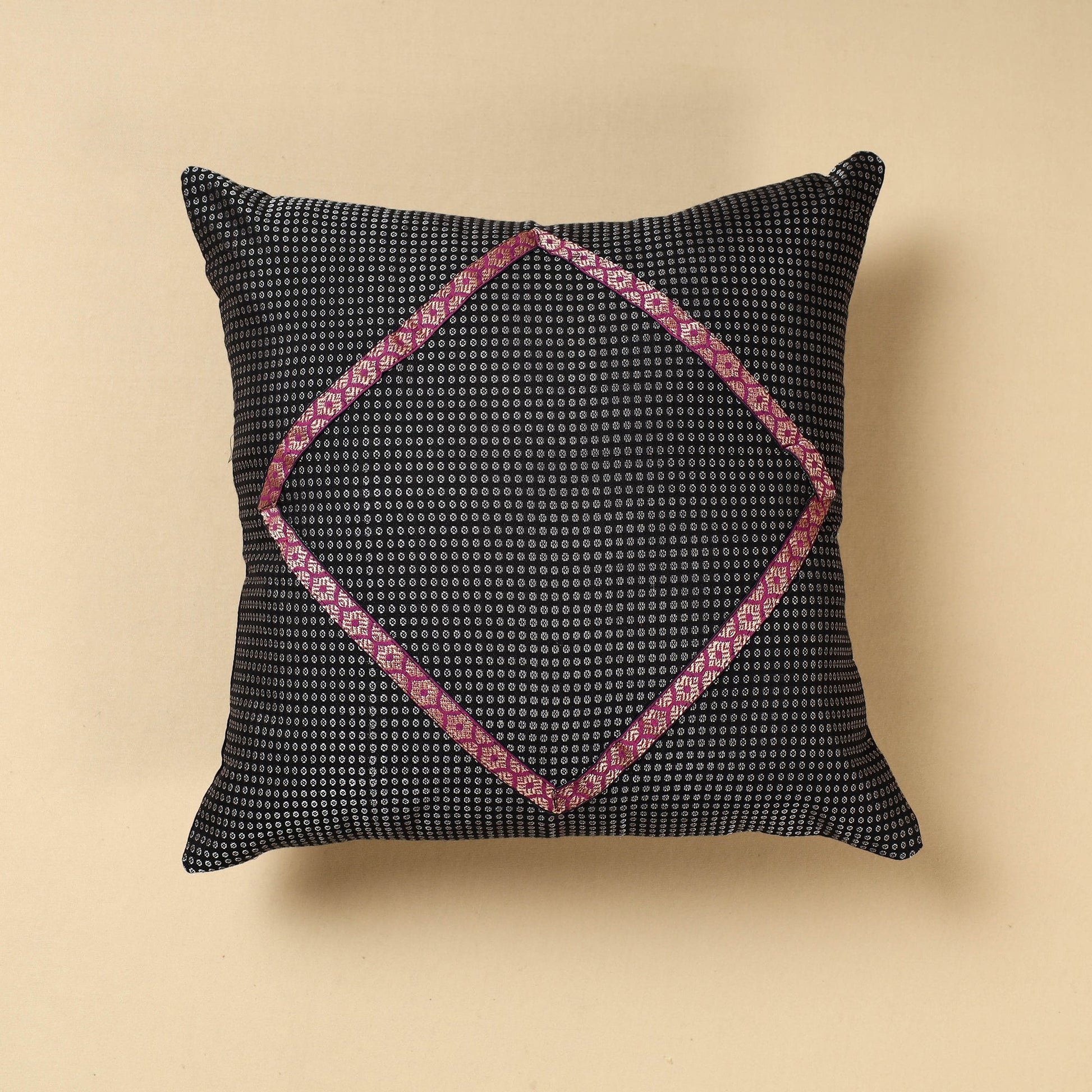 Black - Khun Weave Cotton Cushion Cover (16 x 16 in)