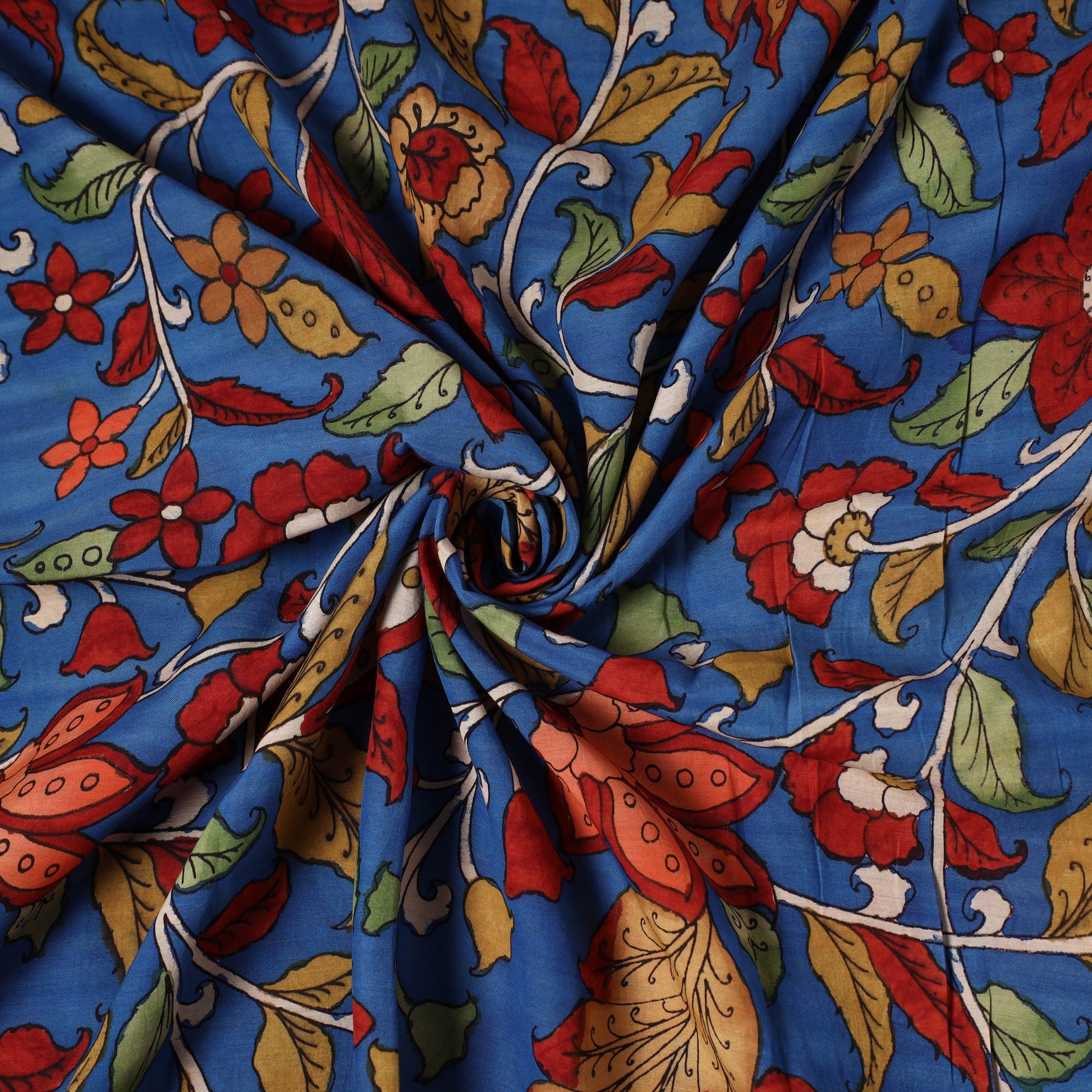 Blue - Bangalore Silk Srikalahasti Pen Kalamkari Fabric 05