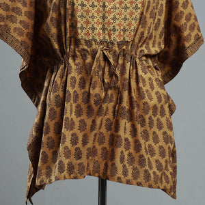 Brown - Bagh Block Printed Cotton Kaftan with Tie-Up Waist (Short)