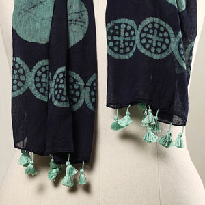 Black - Hand Batik Printed Mul Cotton Stole with Tassels 15