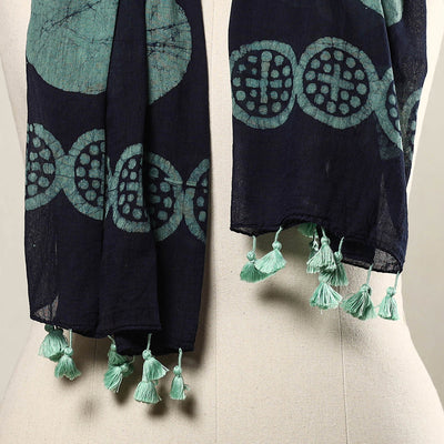 Black - Hand Batik Printed Mul Cotton Stole with Tassels 15