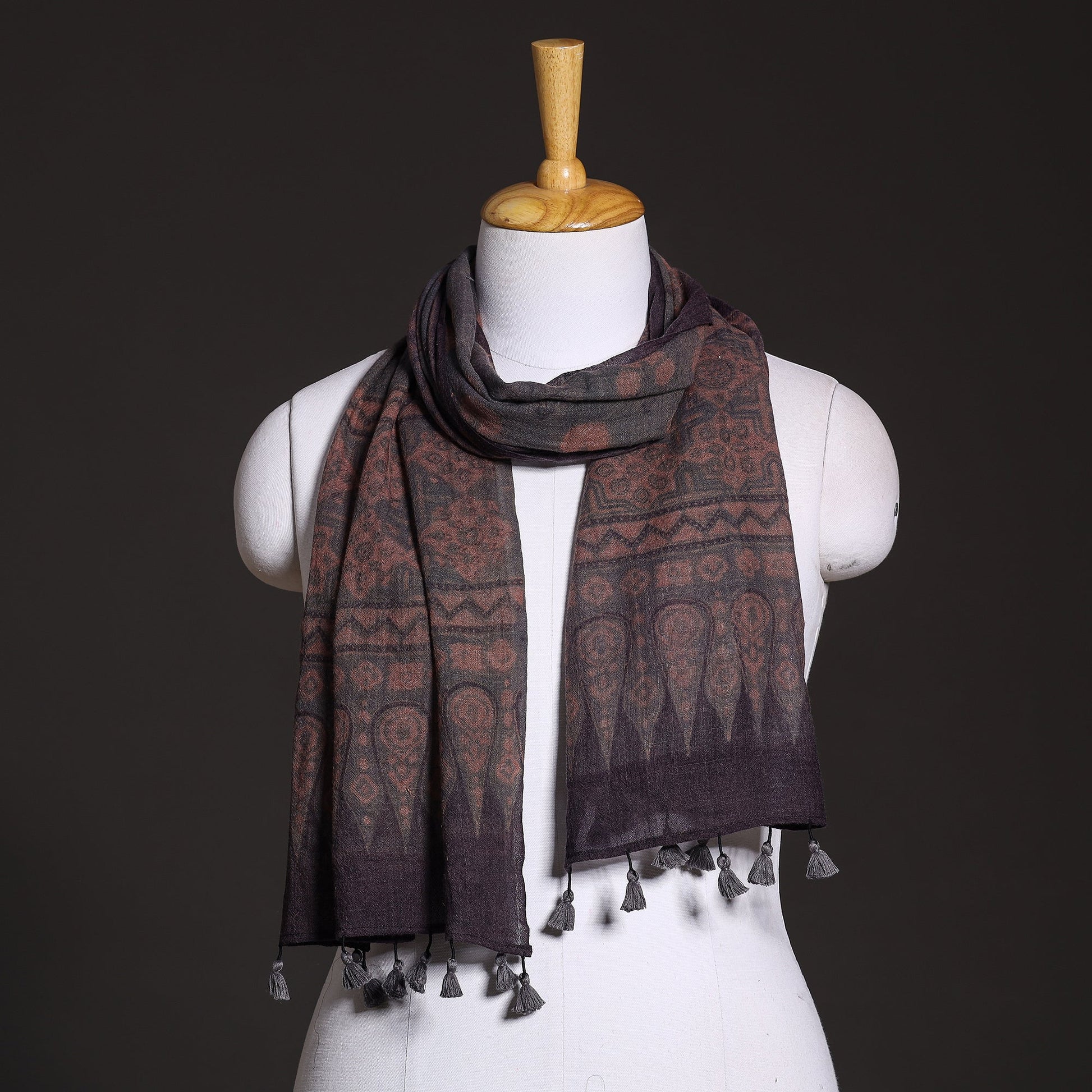 Brown - Ajrakh Hand Block Printed Pure Woolen Stole