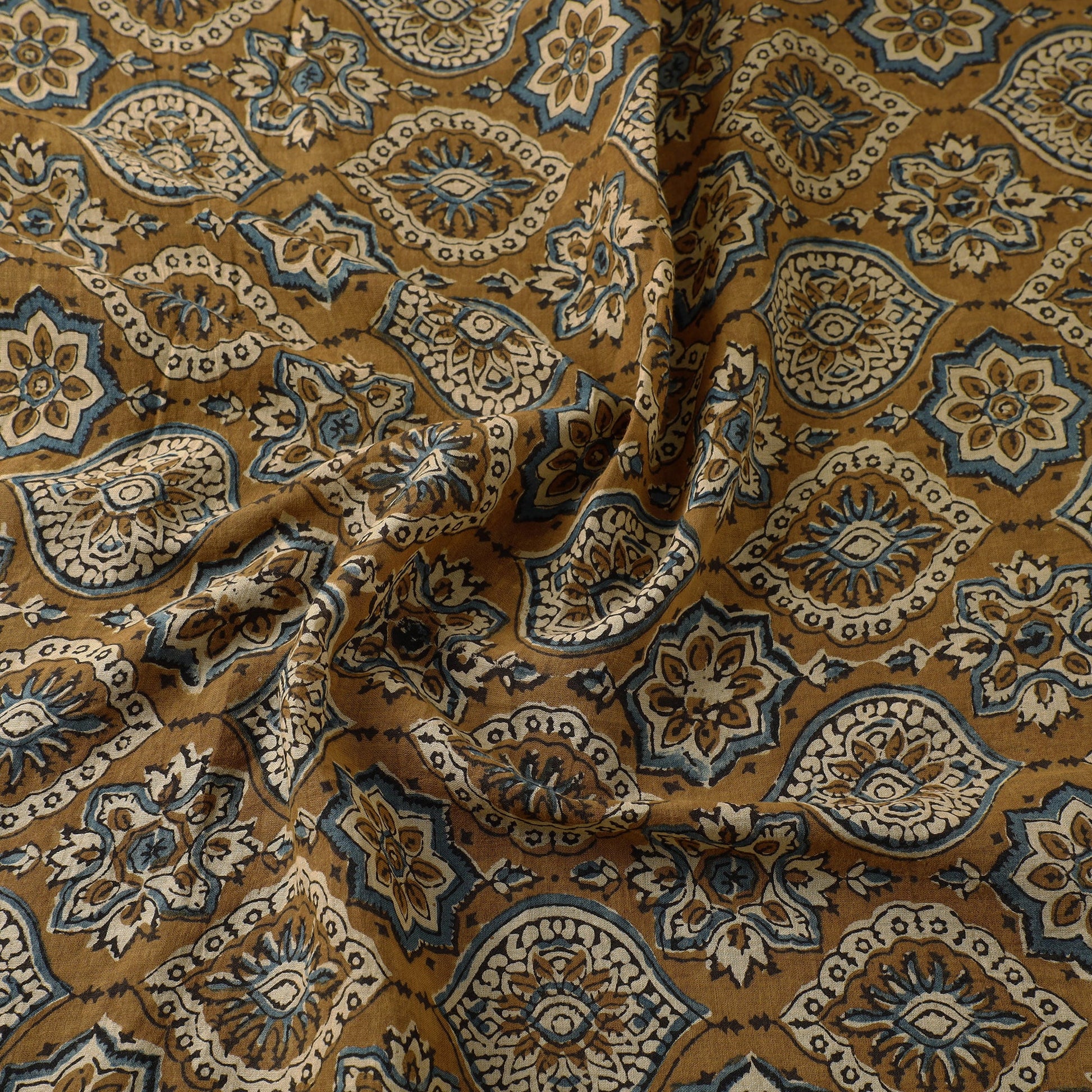 Brown - Ajrakh Hand Block Printed Mul Cotton Fabric 03