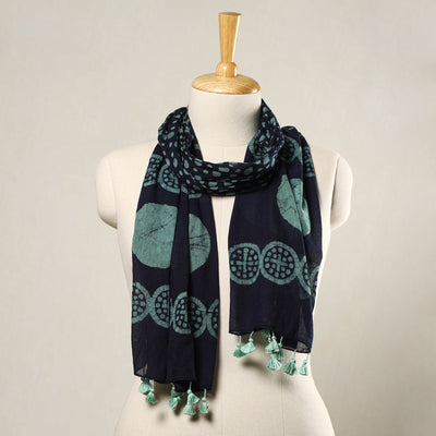 Black - Hand Batik Printed Mul Cotton Stole with Tassels 15