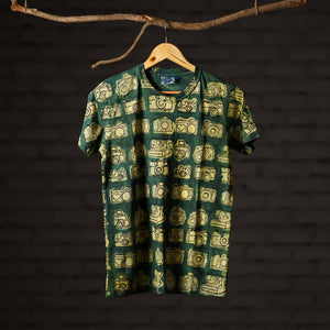 Green - Bindaas Block Art Prints Natural Dyed Cotton Round Neck T-shirt