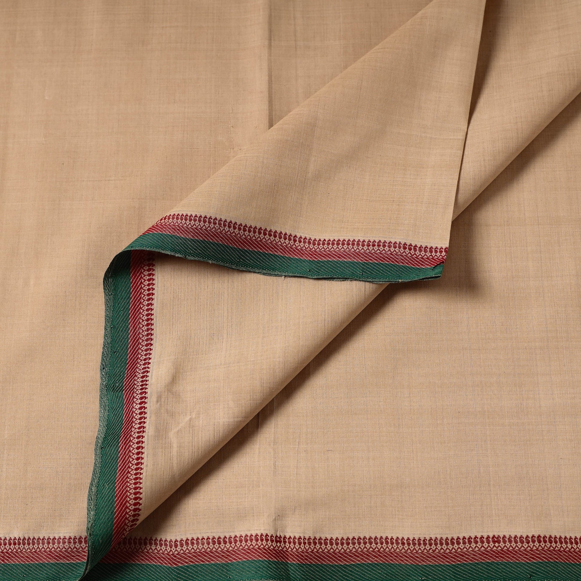 Beige - Handloom Mangalagiri Cotton Fabric with Thread Border 06