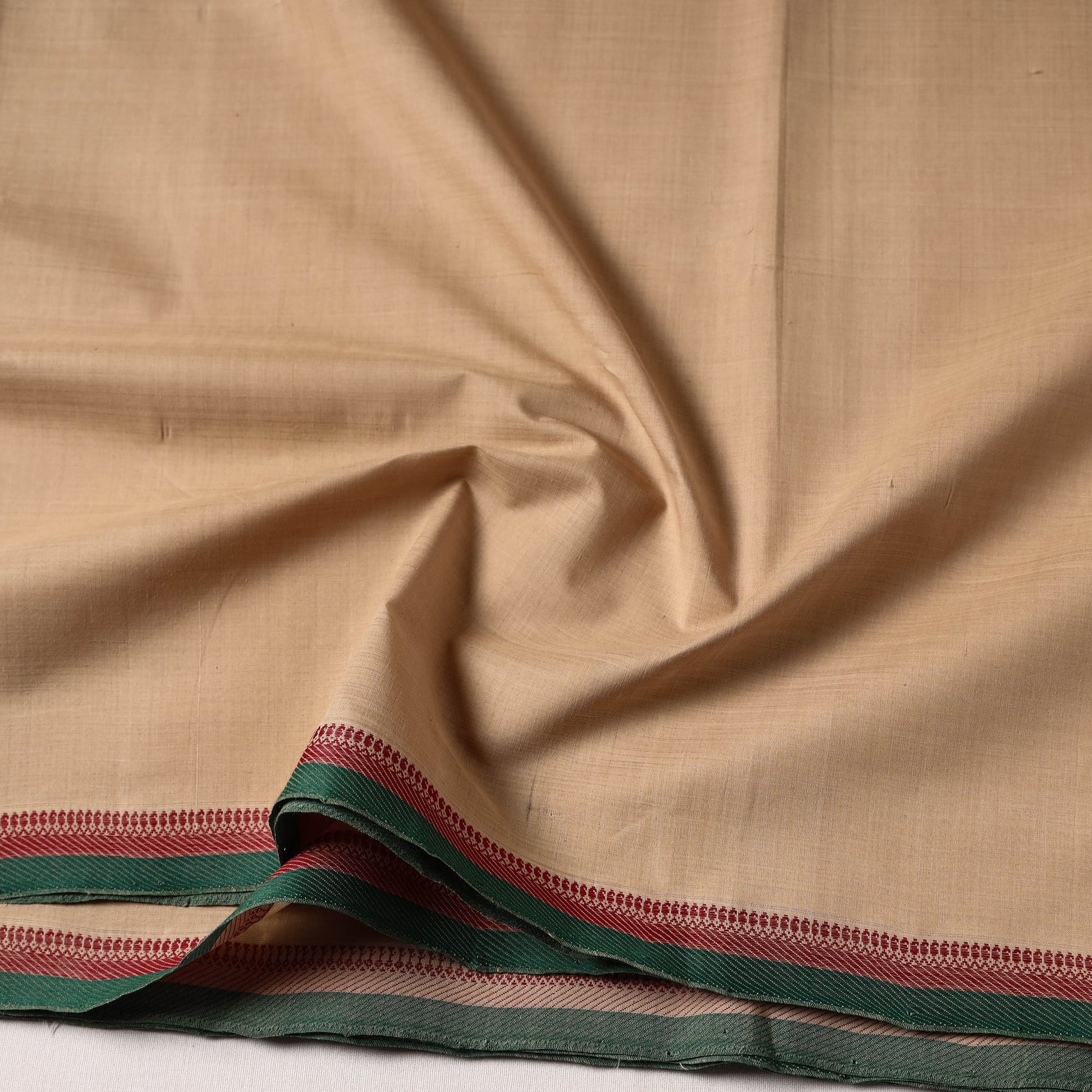 Beige - Handloom Mangalagiri Cotton Fabric with Thread Border 06