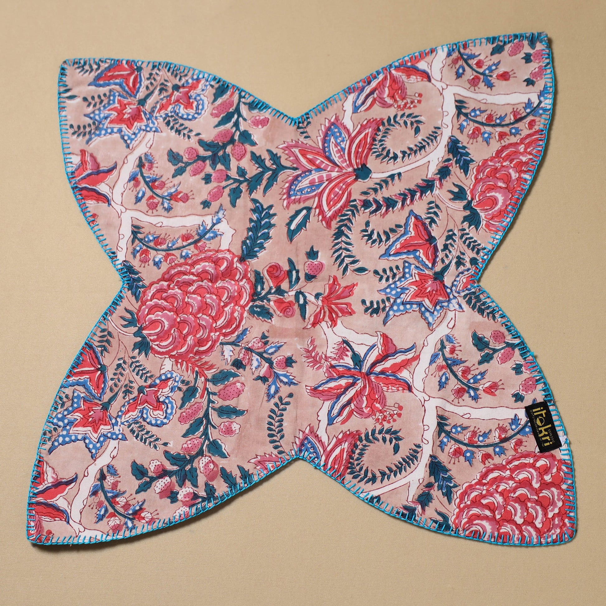 Beige - Hand Embroidered Cotton Roti Napkin 09