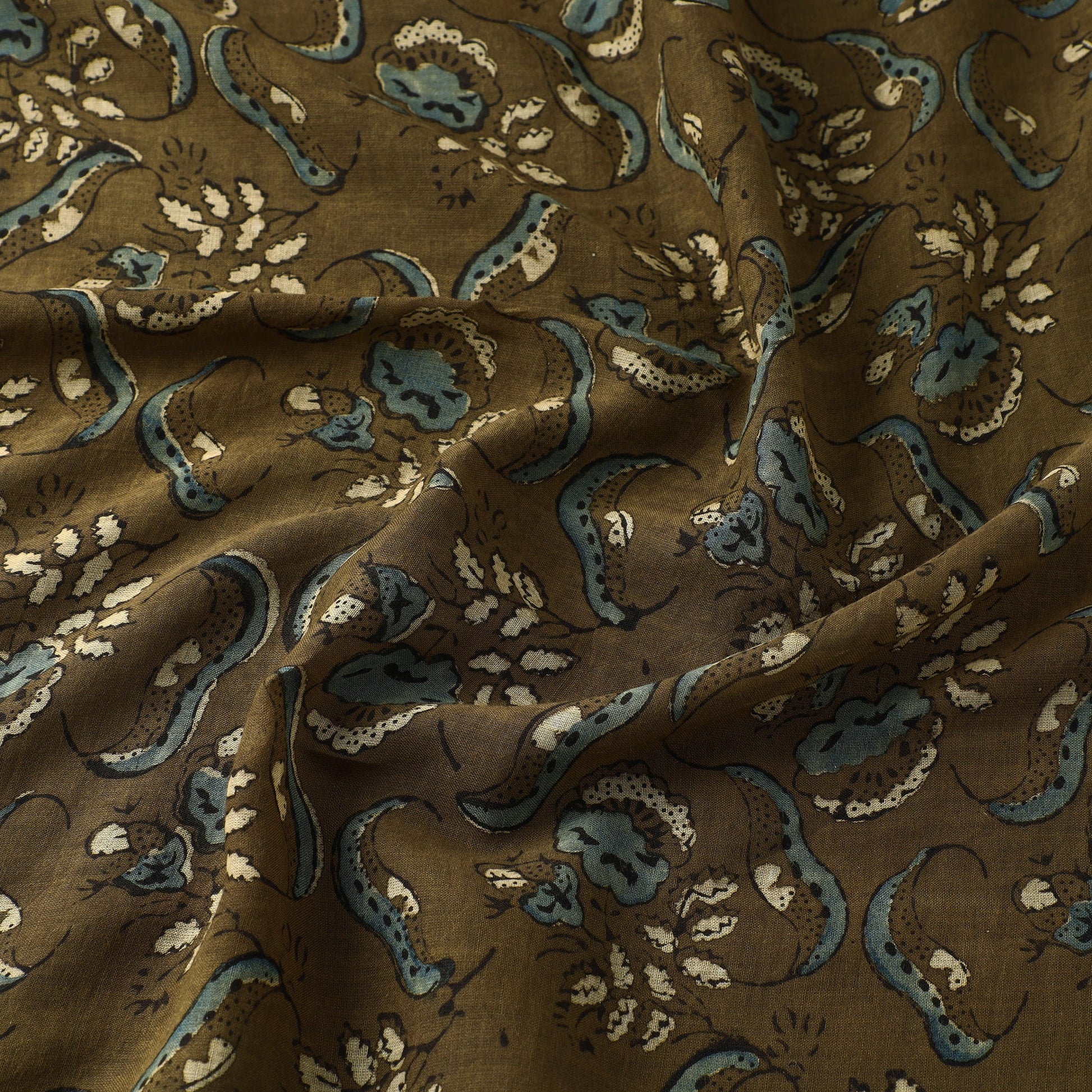 Brown - Ajrakh Hand Block Printed Mul Cotton Fabric 09