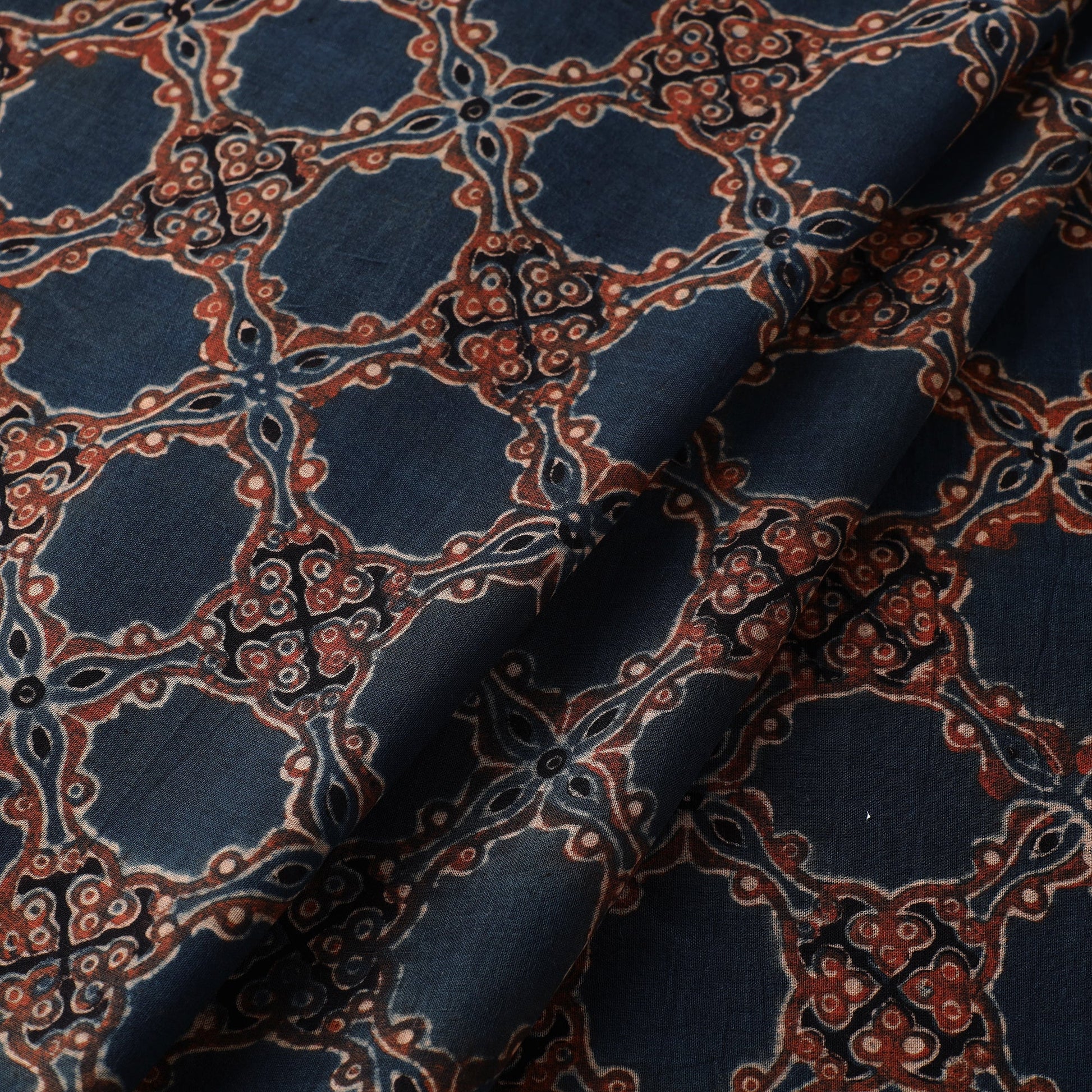 Blue - Ajrakh Hand Block Printed Mul Cotton Fabric 13