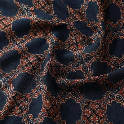Blue - Ajrakh Hand Block Printed Mul Cotton Fabric 13