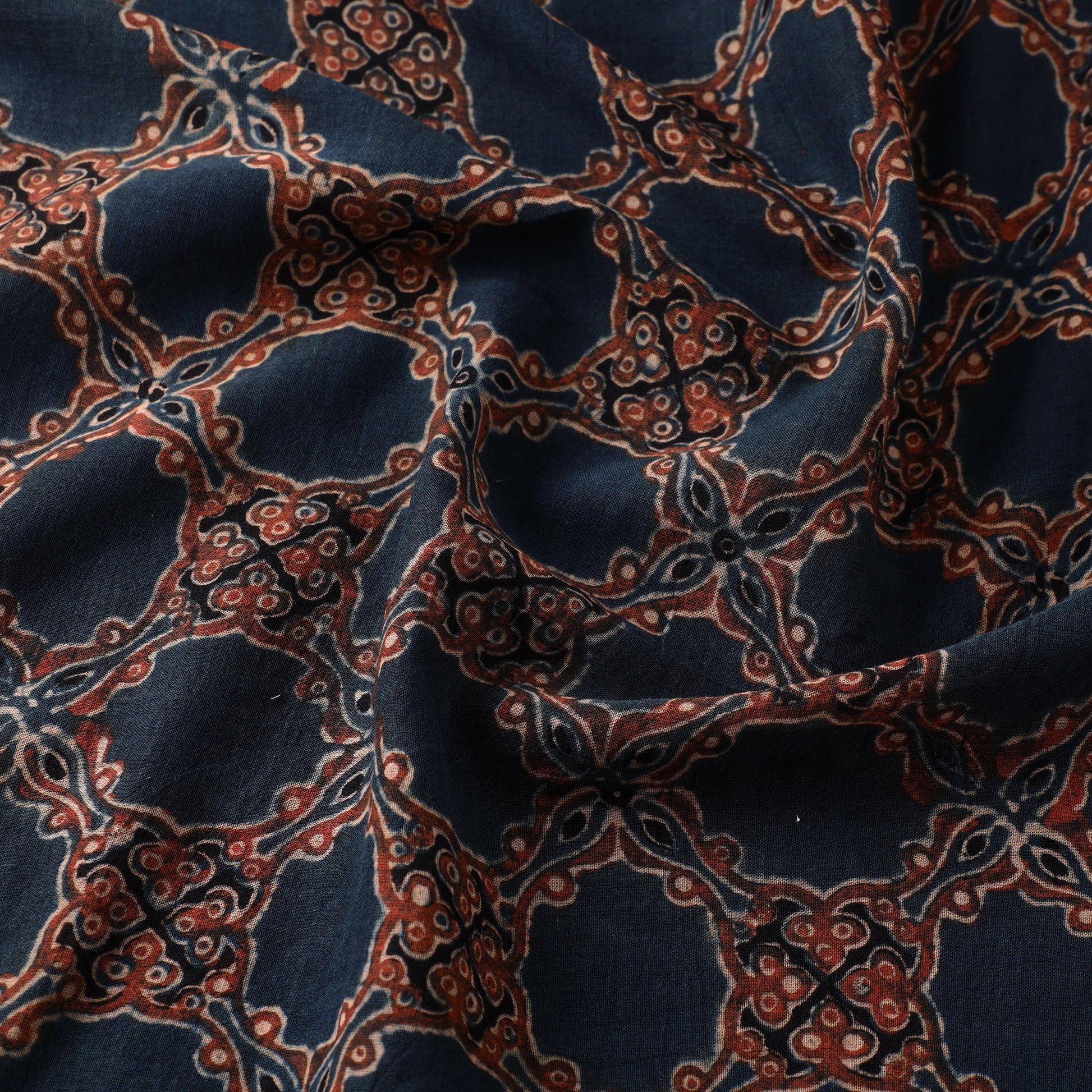 Blue - Ajrakh Hand Block Printed Mul Cotton Fabric 13