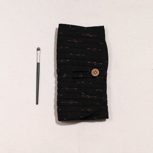 Black - Ikat Fabric Multipurpose Segmented Make-up Brush Wrap Pouch/Case