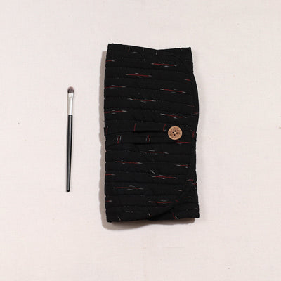 Black - Ikat Fabric Multipurpose Segmented Make-up Brush Wrap Pouch/Case