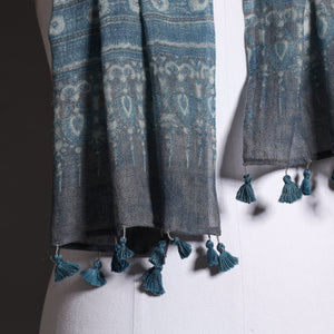 Blue - Ajrakh Hand Block Printed Pure Woolen Stole