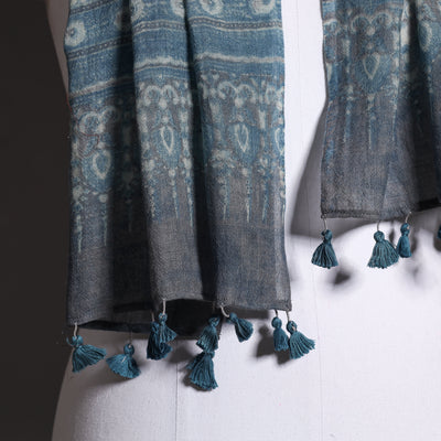 Blue - Ajrakh Hand Block Printed Pure Woolen Stole