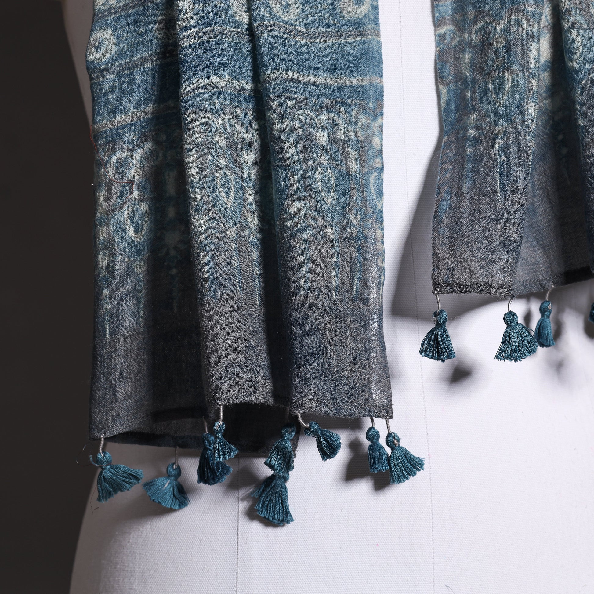 Blue - Ajrakh Hand Block Printed Pure Woolen Stole