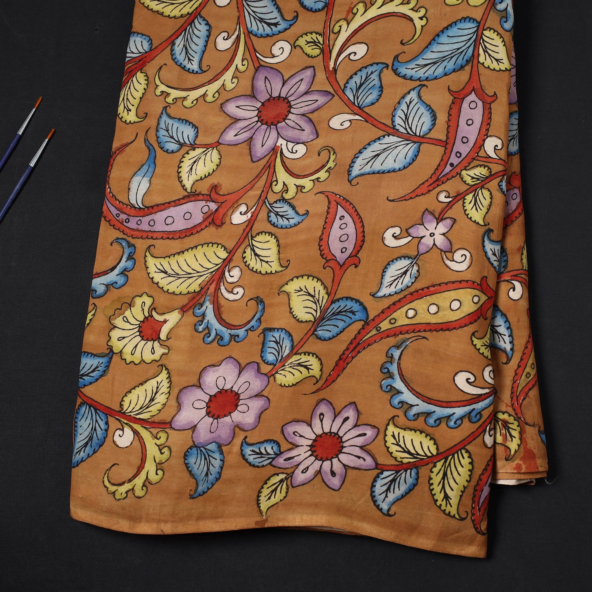 Brown - Bangalore Silk Srikalahasti Pen Kalamkari Fabric 10