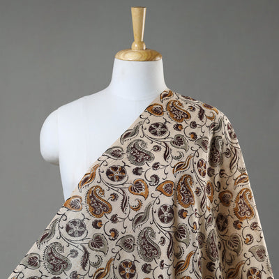 Beige - Pedana Kalamkari Hand Block Printed Mul Cotton Fabric 10