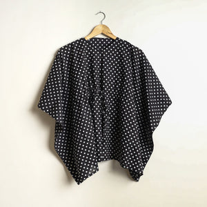 Black - Hand Printed Cotton Kaftan & Pyjama Night Suit Set