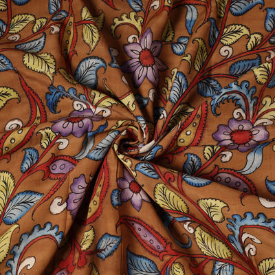 Brown - Bangalore Silk Srikalahasti Pen Kalamkari Fabric 10