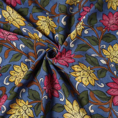 Blue - Bangalore Silk Srikalahasti Pen Kalamkari Fabric 11