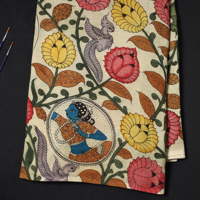 Beige - Bangalore Silk Srikalahasti Pen Kalamkari Fabric 12