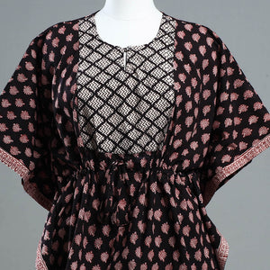 Black - Bagh Block Printed Cotton Kaftan with Tie-Up Waist (Short)