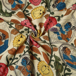 Beige - Bangalore Silk Srikalahasti Pen Kalamkari Fabric 12