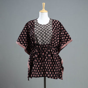 Black - Bagh Block Printed Cotton Kaftan with Tie-Up Waist (Short)