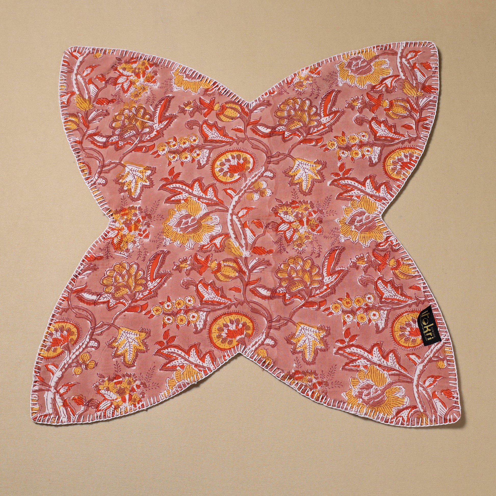 Brown - Hand Embroidered Cotton Roti Napkin 04